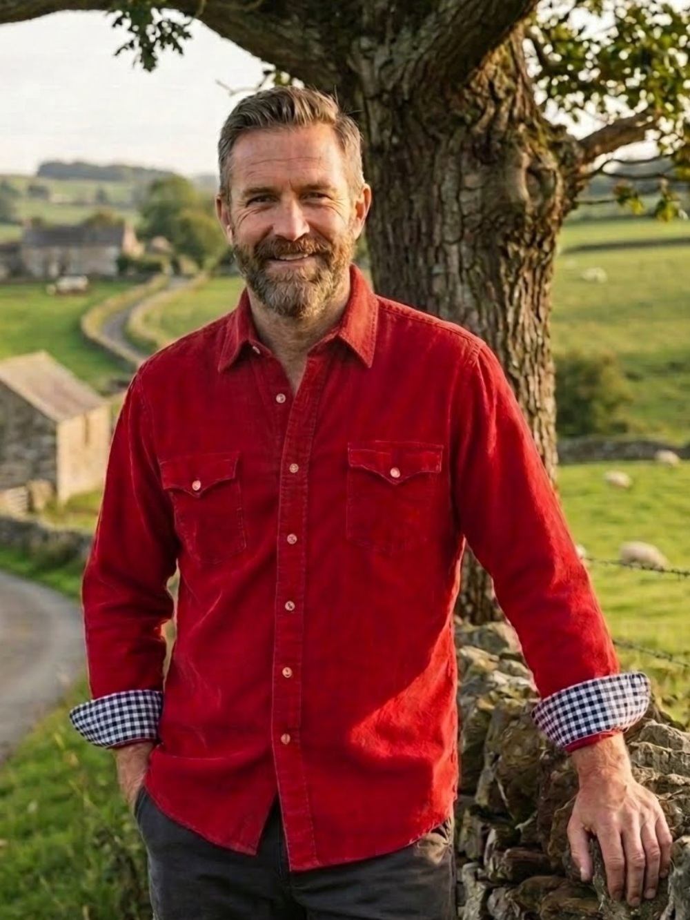 Vintage Sears SportsWear Red Corduroy Western Gingham Check Rancher Shirt Cottn
